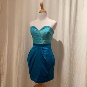 Bebe Satin Blue Body Con Corset Dress Small S